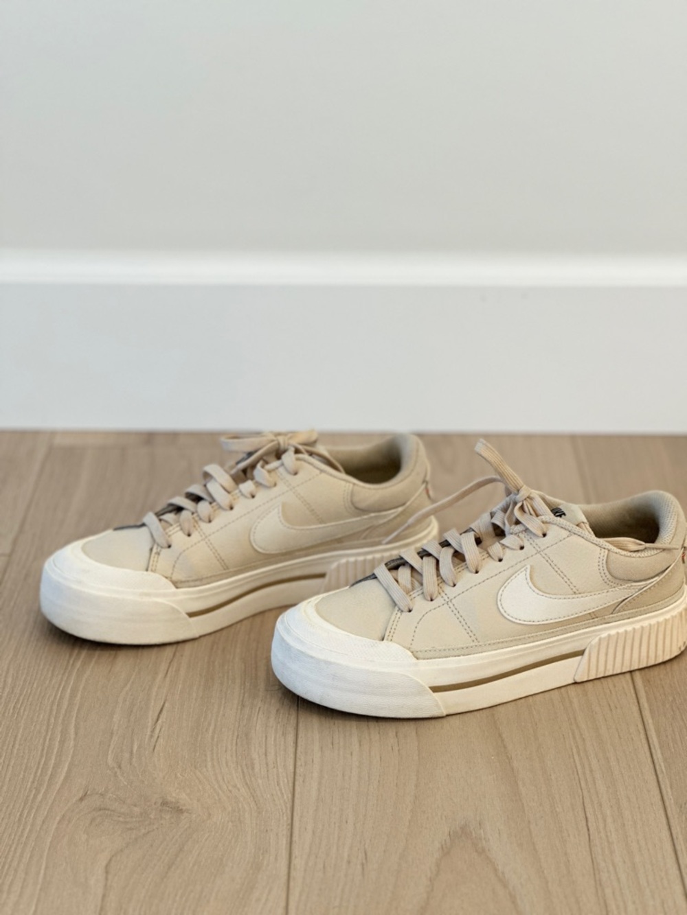 Nike Beige and White Platform Low-Top Sneakers